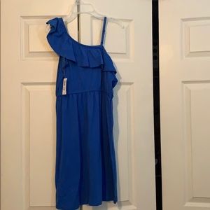 blue off the shoulder dress